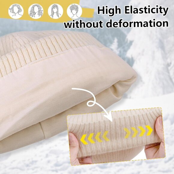 Womens Warm Knit Beanie Hat Thick Cotton Lined Slouchy Skull Cap Fall Winter - Picture 3 of 7